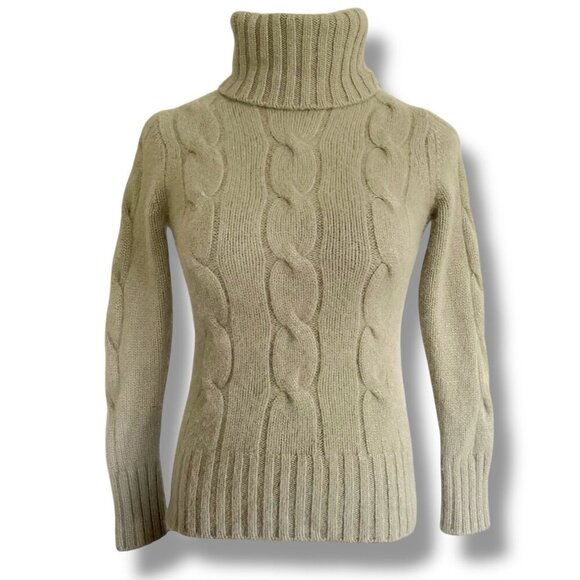 Y2k Vintage Banana Republic Womens Cashmere Sweater Sz XS Moss Green Cable Knit - Picture 1 of 6